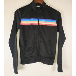 Forever 21 Small Black Retro Stripe Track Jacket Zip Up Athletic Sportwear Y2K